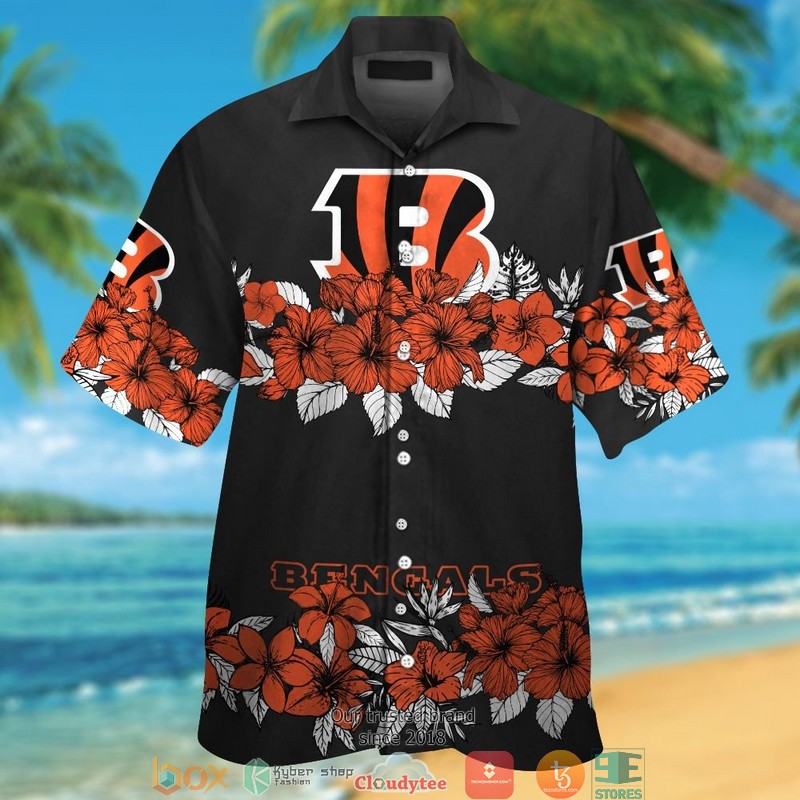 Cincinnati Bengals hibiscus flower line Hawaiian Shirt, short 12 Cincinnati Bengals hibiscus flower line Hawaiian Shirt short