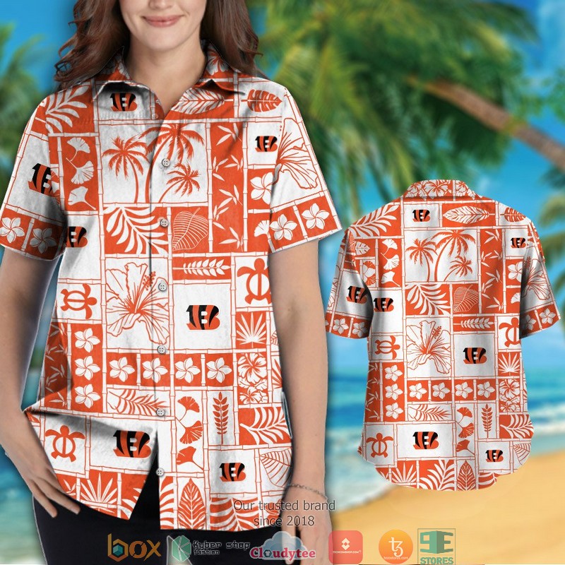Cincinnati Bengals hibiscus leaf coconut square pattern Hawaiian shirt, short 3 Cincinnati Bengals hibiscus leaf coconut square pattern Hawaiian shirt short 1 2