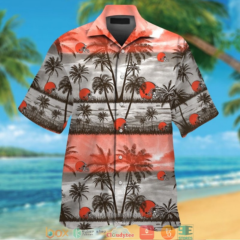 Cleveland Browns Coconut island Orange Grey Hawaiian Shirt short