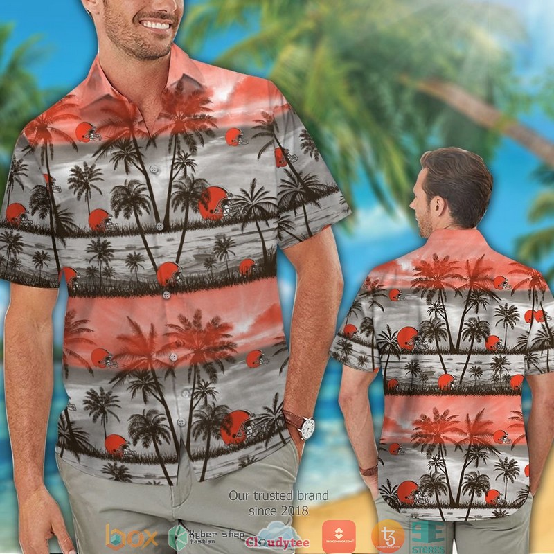 Cleveland Browns Coconut island Orange Grey Hawaiian Shirt short 1