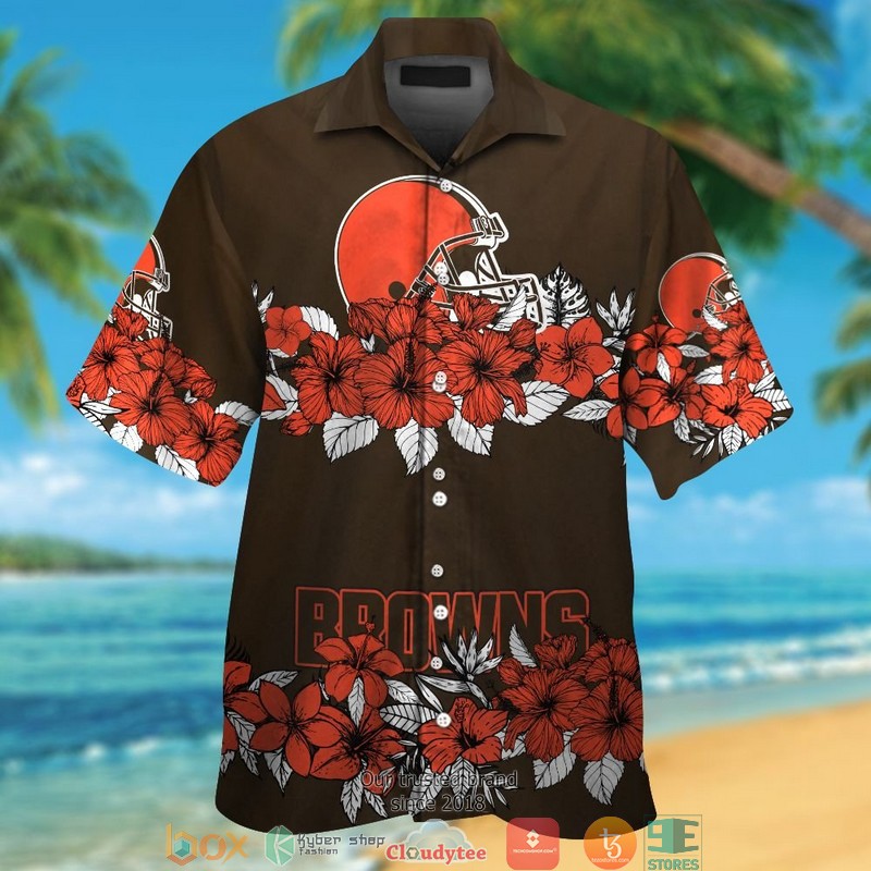 Cleveland Browns Hibiscus Flower Line Hawaiian Shirt short