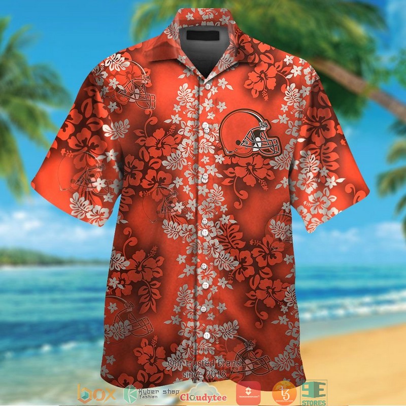 Cleveland Browns Hibiscus Flower pattern Orange Hawaiian Shirt short
