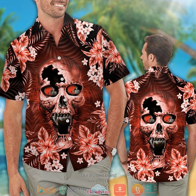 Cleveland Browns Skull 3d illusion Hawaiian shirt short 1