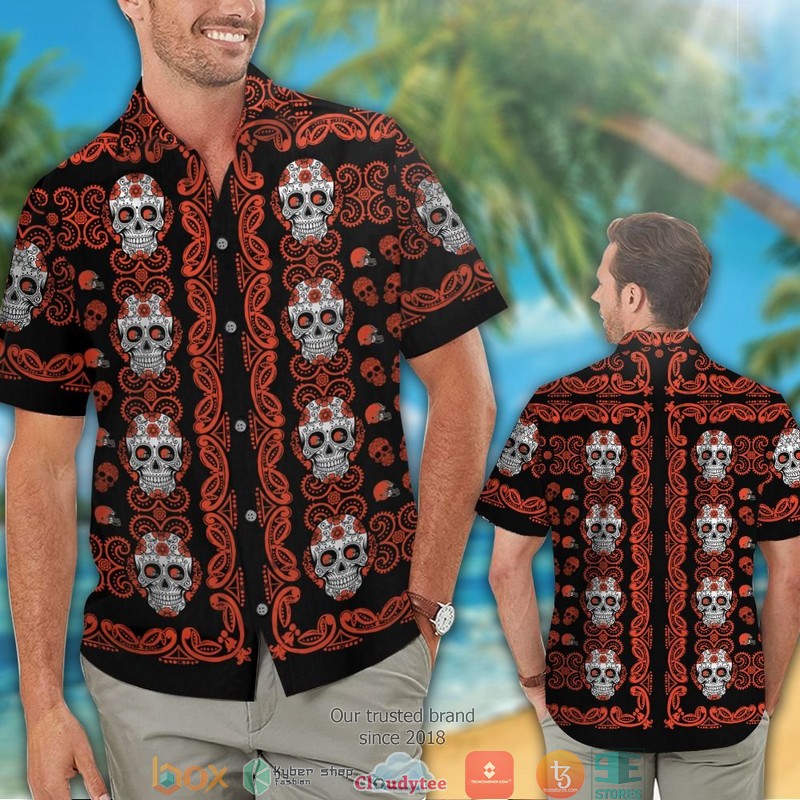 Cleveland Browns Small Sugar Skull Hawaiian shirt short 1