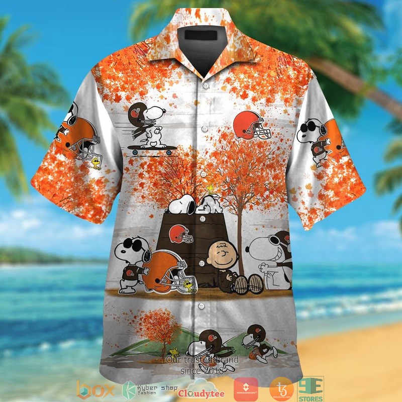 Cleveland Browns Snoopy and Charlie Brown Autumn Hawaiian Shirt short