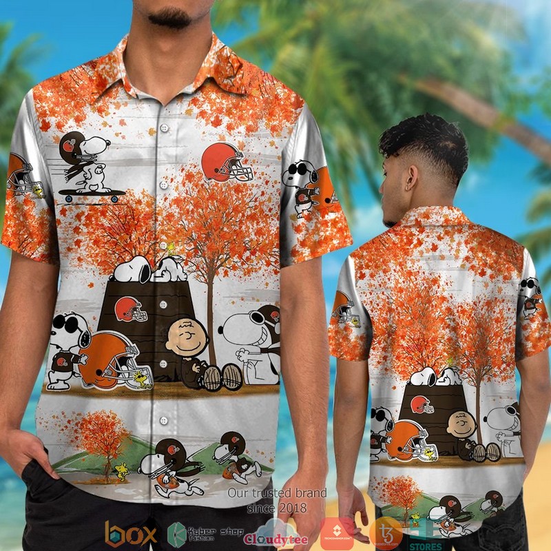 Cleveland Browns Snoopy and Charlie Brown Autumn Hawaiian Shirt short 1