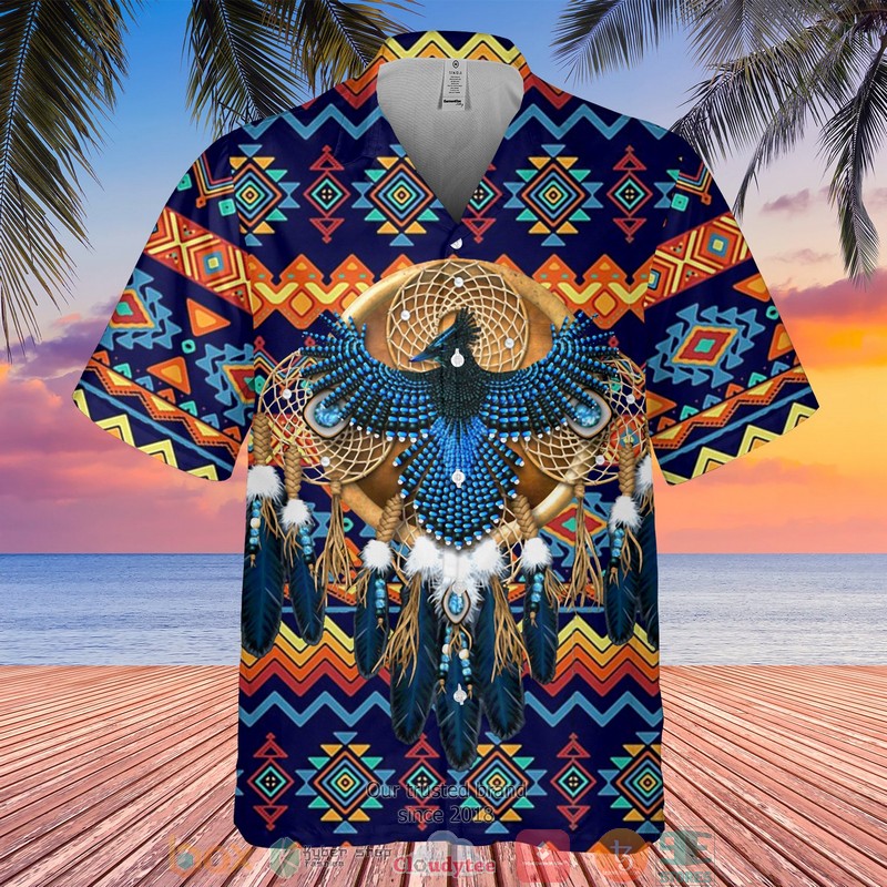 Color Thunderbird Native Pattern blue Hawaiian Shirt