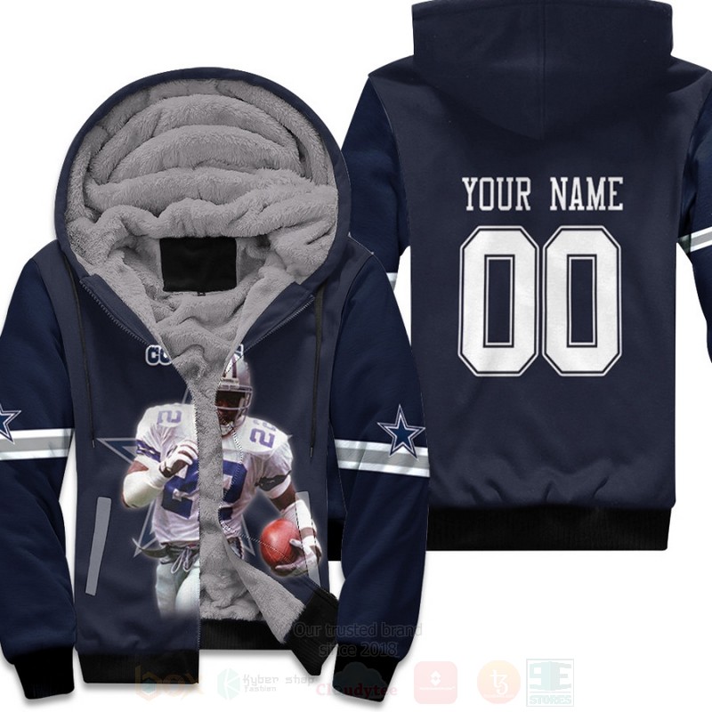 Dallas Cowboys Emmitt Smith 22 NFL Navy Personalized 3D Fleece Hoodie