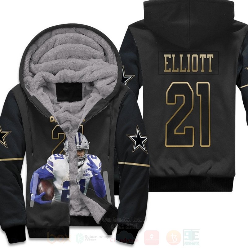 Dallas Cowboys Ezekiel Elliott 21 NFL Black Golden 3D Fleece Hoodie