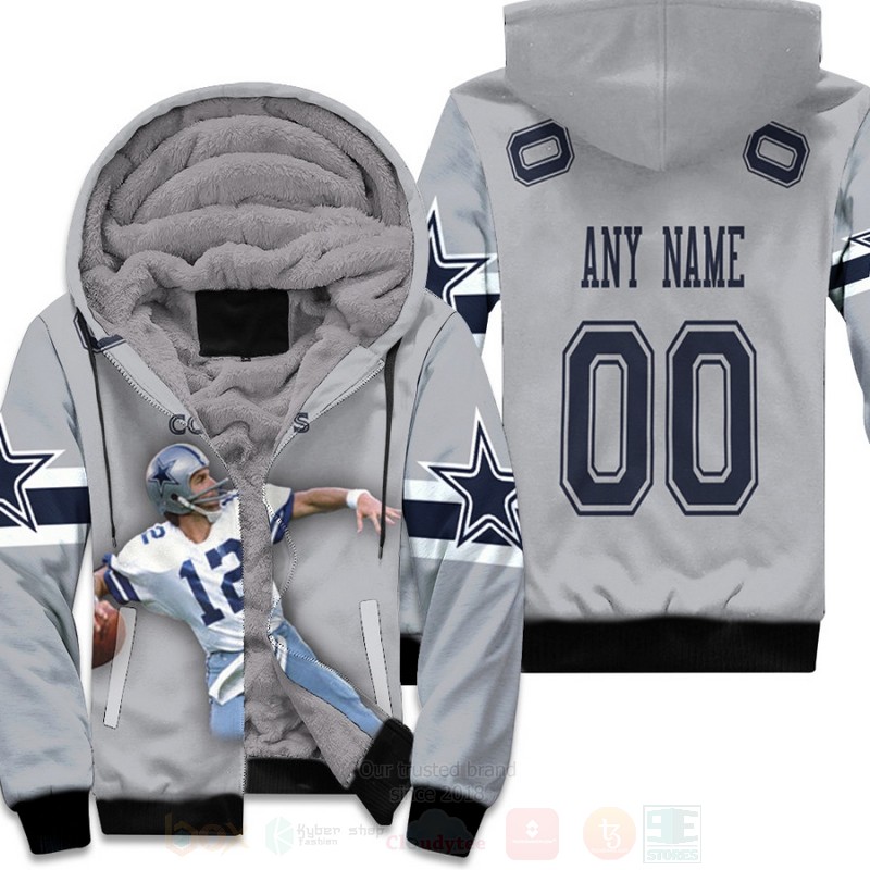 Dallas Cowboys Roger Staubach 12 Grey Personalized 3D Fleece Hoodie