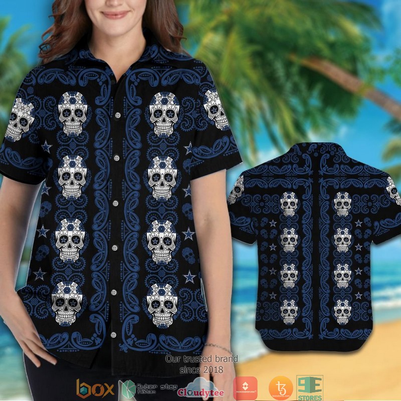 Dallas Cowboys Small Sugar Skull Hawaiian shirt, short 3 Dallas Cowboys Small Sugar Skull Hawaiian shirt short 1 2