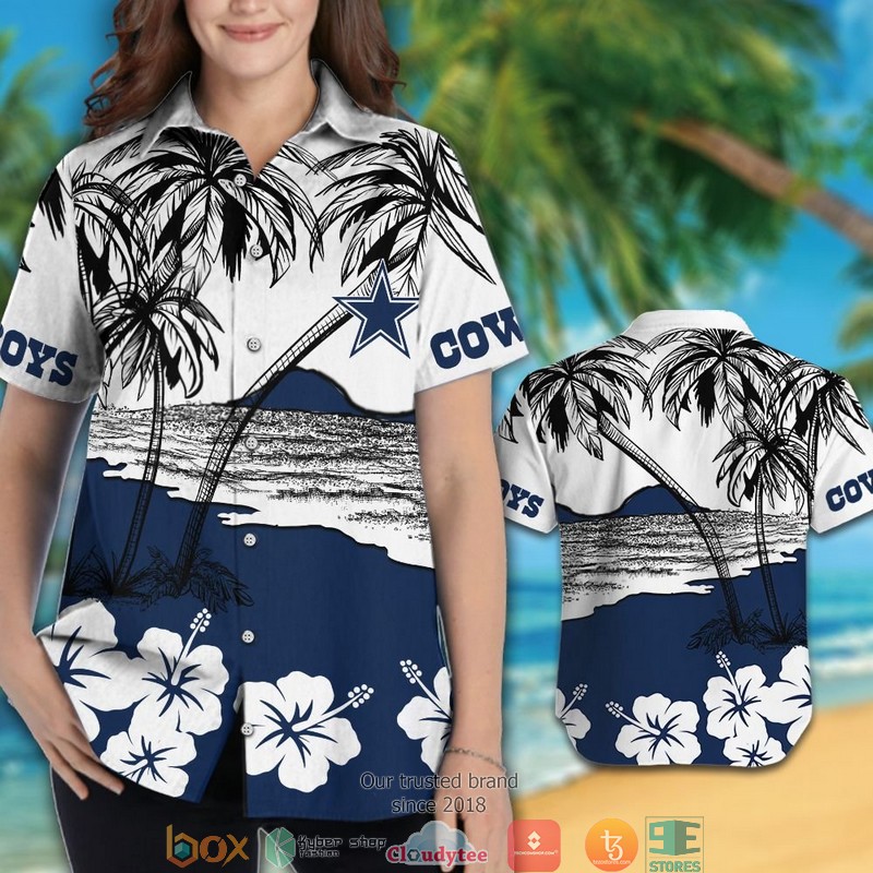 Dallas Cowboys coconut island hibiscus Hawaiian Shirt, short 3 Dallas Cowboys coconut island hibiscus Hawaiian Shirt short 1 2
