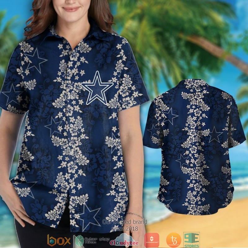 Dallas Cowboys hibiscus flowers pattern Hawaiian Shirt, short 3 Dallas Cowboys hibiscus flowers pattern Hawaiian Shirt short 1 2