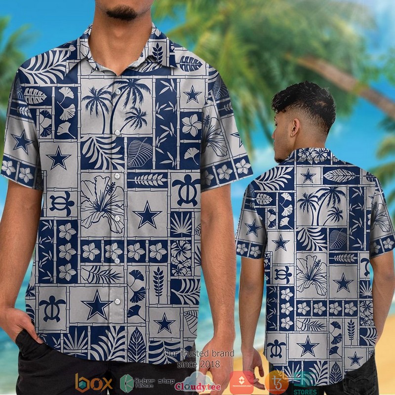 Dallas Cowboys hibiscus leaf ocean square pattern Hawaiian Shirt short 1