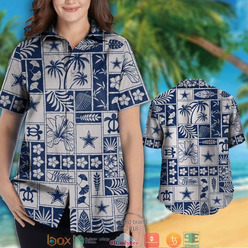 Dallas Cowboys hibiscus leaf ocean square pattern Hawaiian Shirt, short 3 Dallas Cowboys hibiscus leaf ocean square pattern Hawaiian Shirt short 1 2