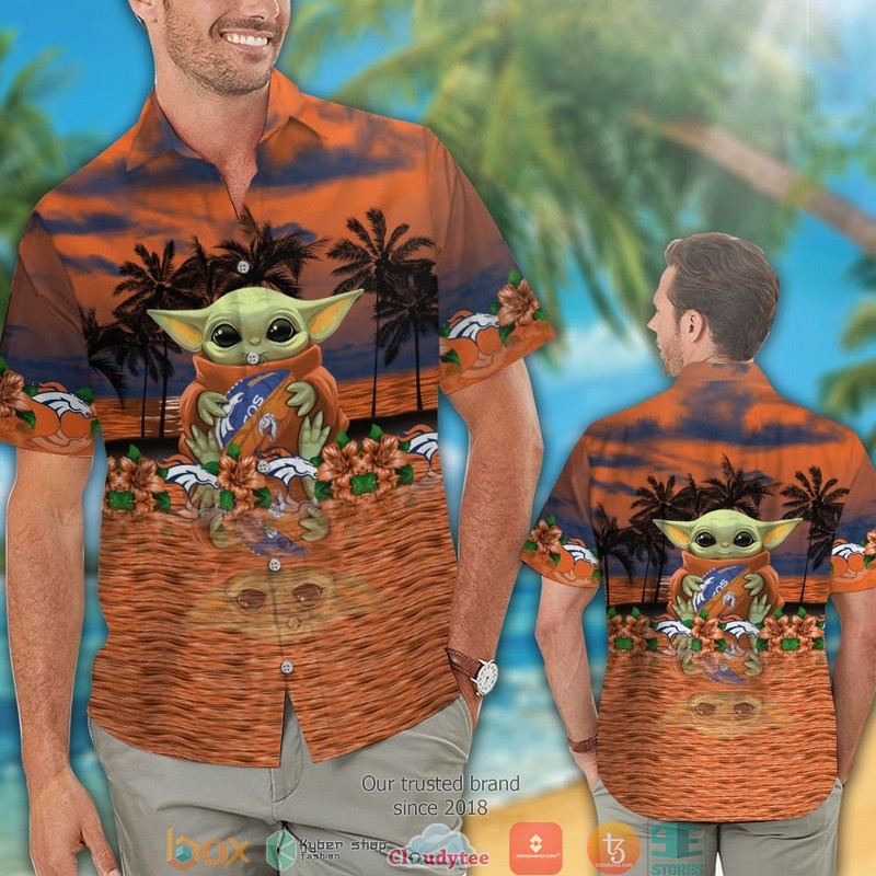 Denver Broncos Baby Yoda Hawaiian Shirt short 1