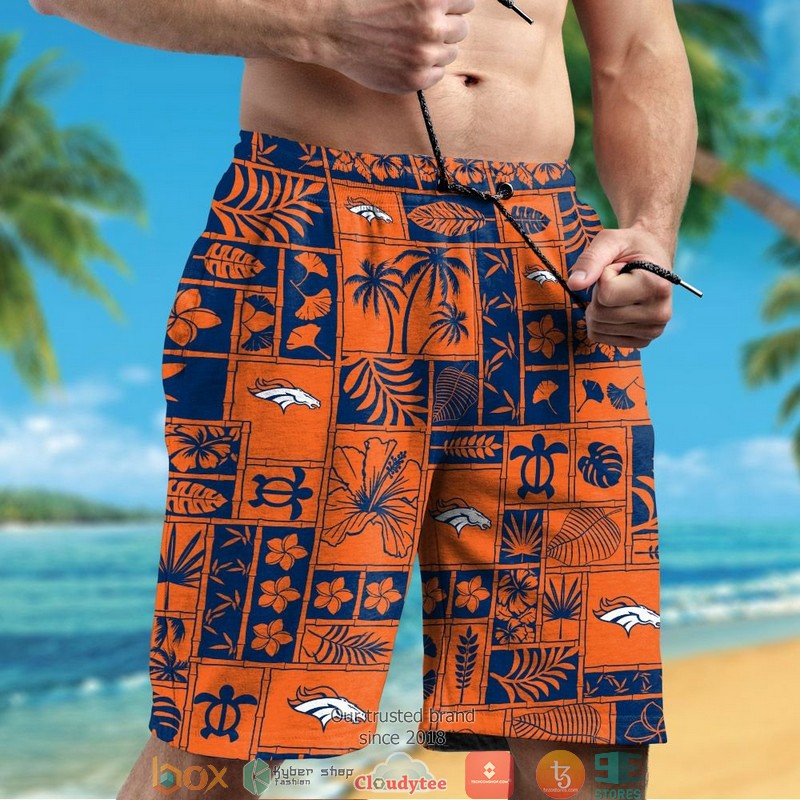 Denver Broncos Hibiscus coconut ocean square pattern Hawaiian Shirt short 1 2 3 4