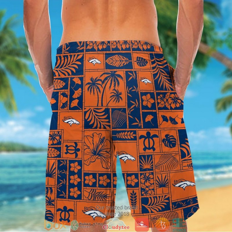Denver Broncos Hibiscus coconut ocean square pattern Hawaiian Shirt short 1 2 3 4 5