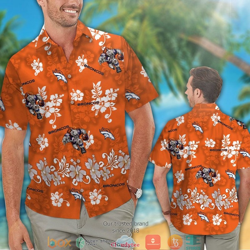 Denver Broncos Hibiscus flower orange Hawaiian Shirt short 1