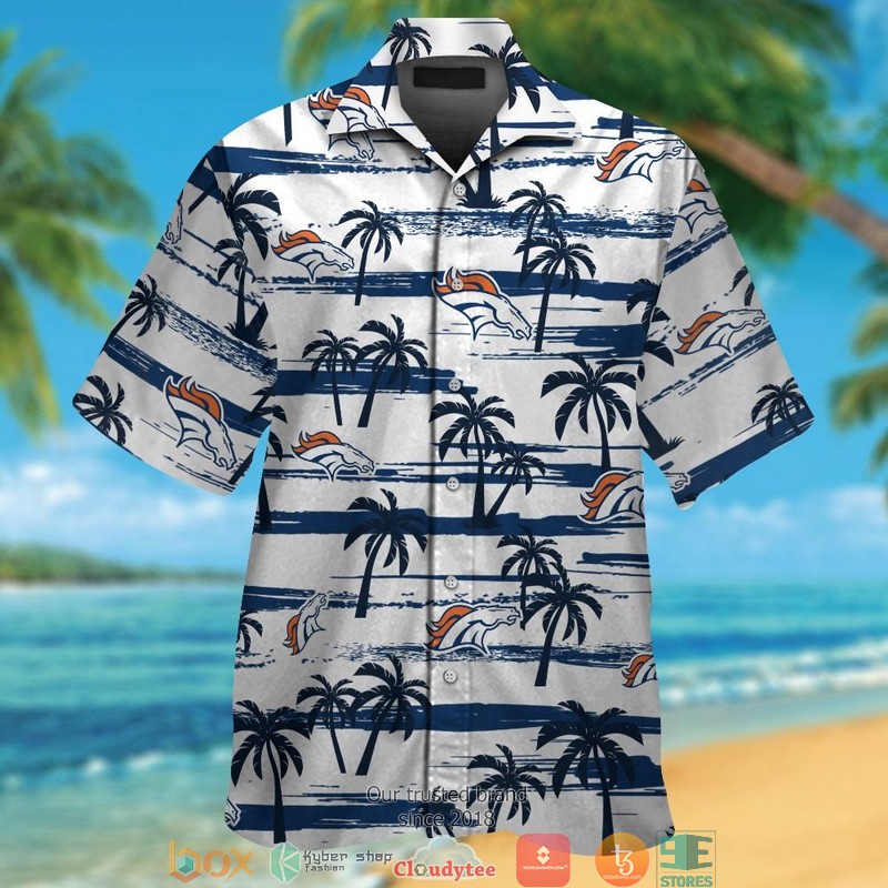 Denver Broncos Navy coconut white Hawaiian Shirt short