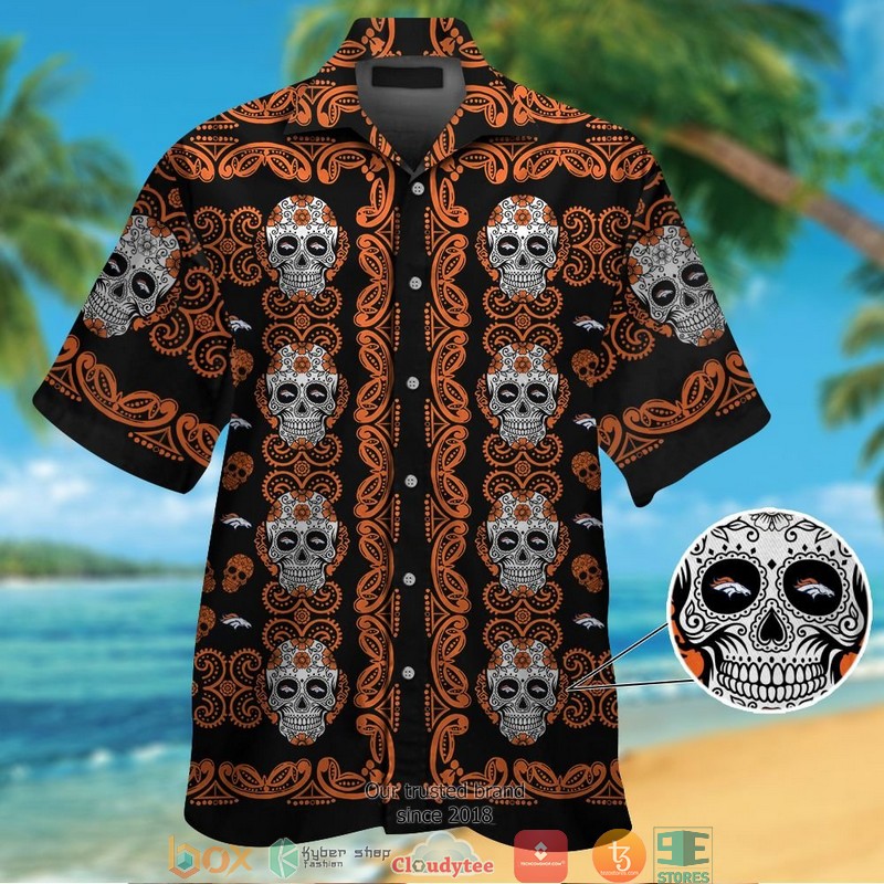 Denver Broncos Small Sugar Skull Hawaiian Shirt short