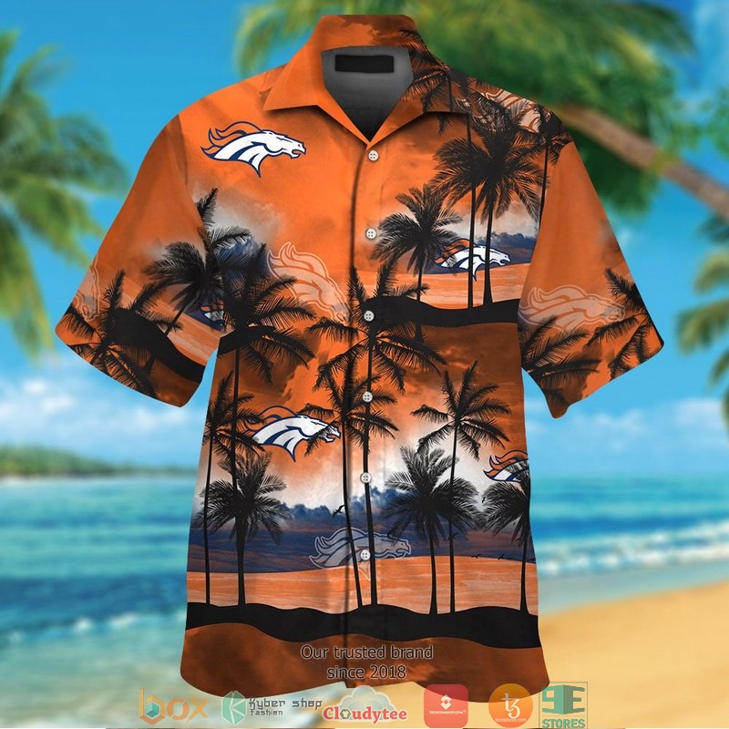 Denver Broncos coconut island Navy Orange Ocean Hawaiian Shirt short