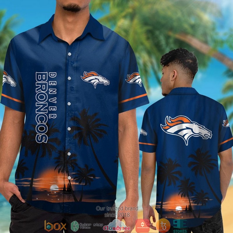 Denver Broncos coconut island night moon Hawaiian Shirt short 1