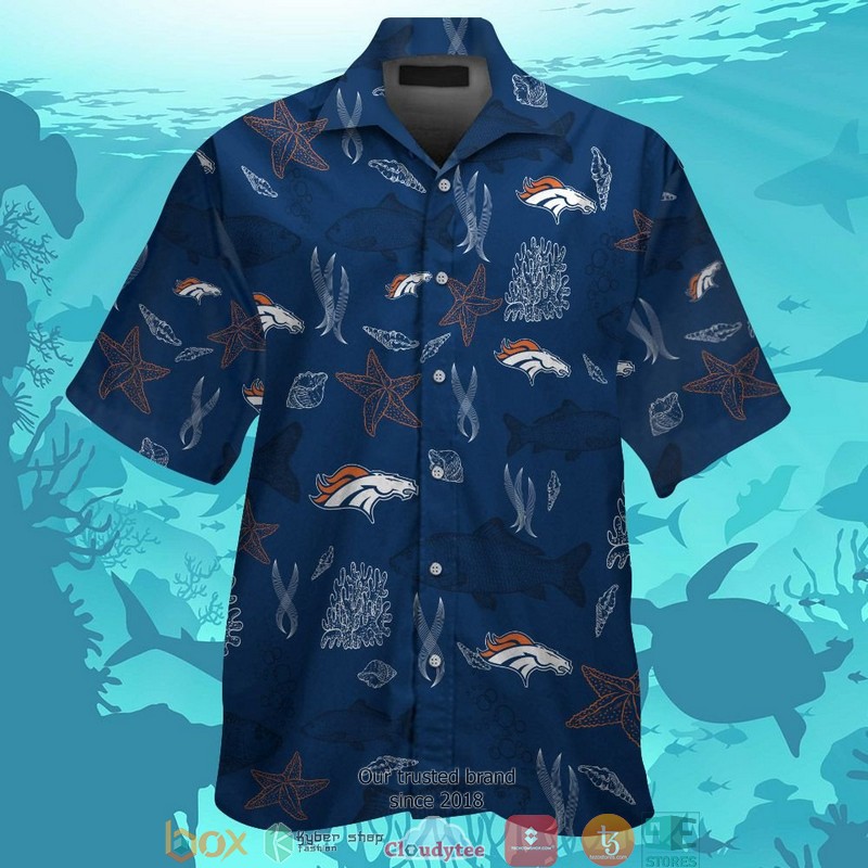 Denver Broncos fish ocean pattern Hawaiian Shirt, short 1 Denver Broncos fish ocean pattern Hawaiian Shirt short