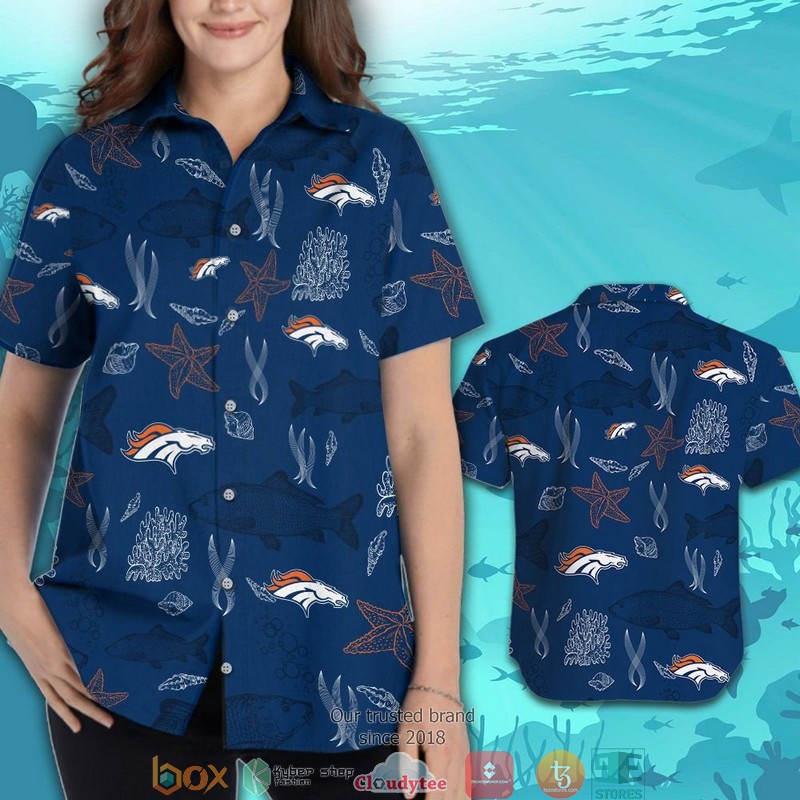 Denver Broncos fish ocean pattern Hawaiian Shirt, short 3 Denver Broncos fish ocean pattern Hawaiian Shirt short 1 2