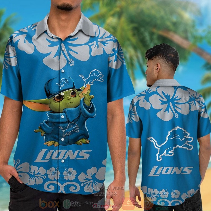 HOT Detroit Lions Baby Yoda hawaiian shirt and shorts 2 Detroit Lions Baby Yoda hawaiian shirt and shorts 1
