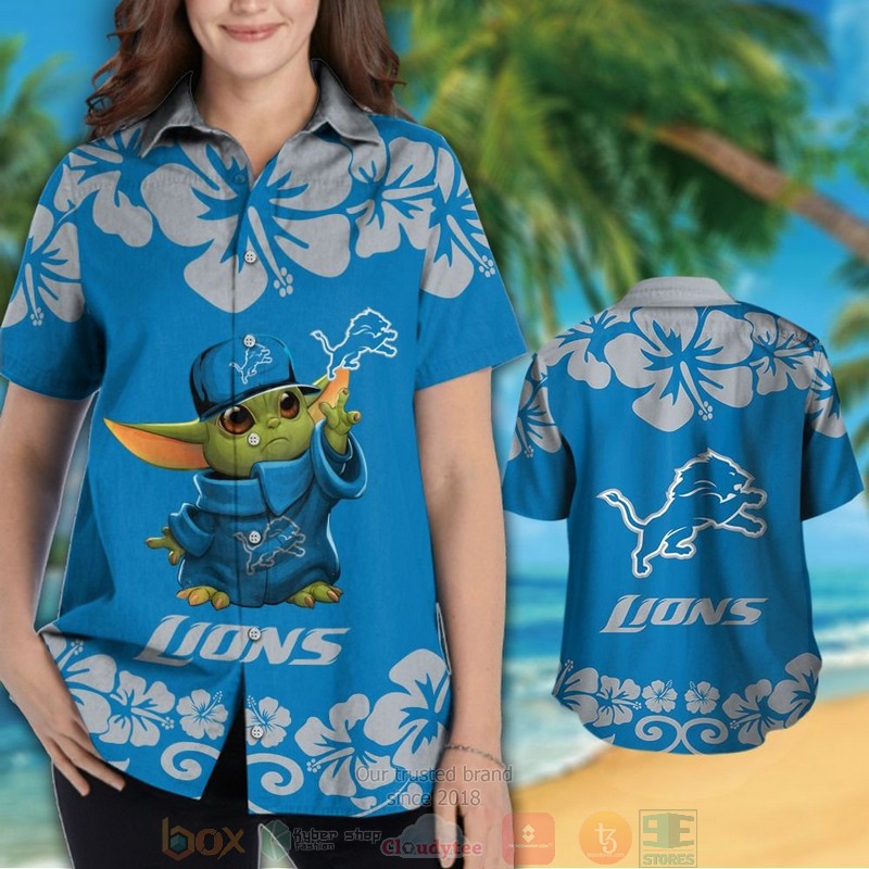HOT Detroit Lions Baby Yoda hawaiian shirt and shorts 3 Detroit Lions Baby Yoda hawaiian shirt and shorts 1 2