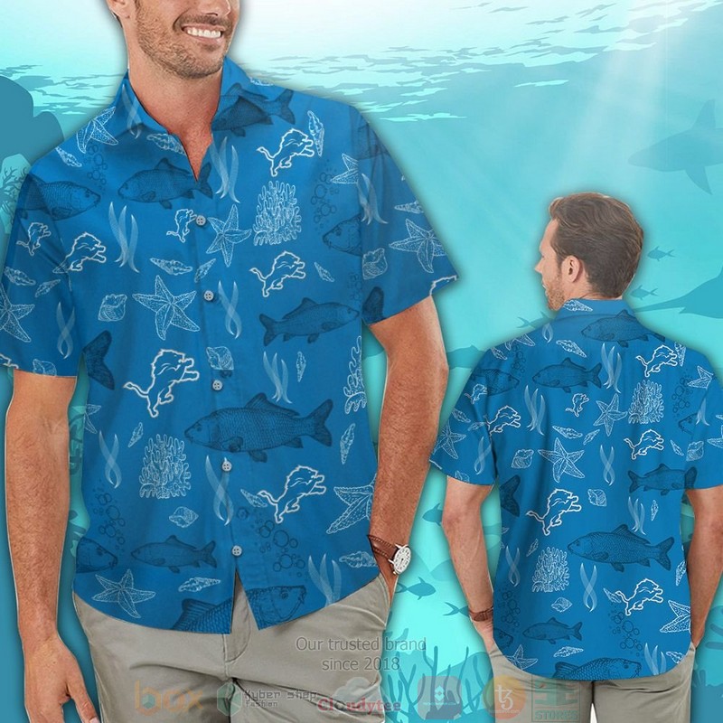 HOT Detroit Lions Fish hawaiian shirt and shorts 2 Detroit Lions Fish hawaiian shirt and shorts 1