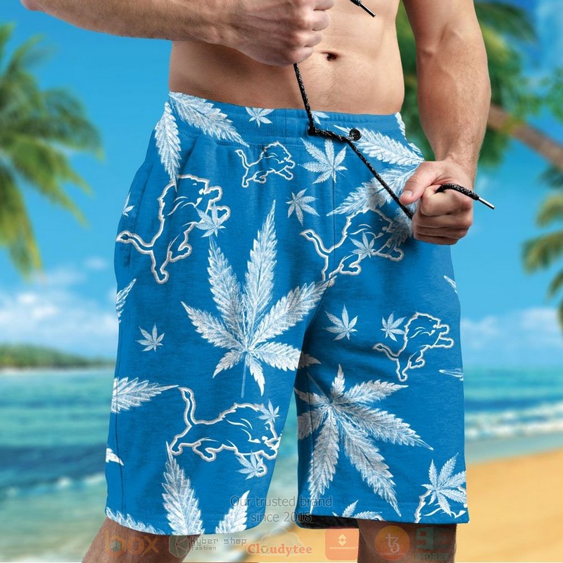 Detroit Lions Weed blue hawaiian shirt and shorts 1 2 3 4