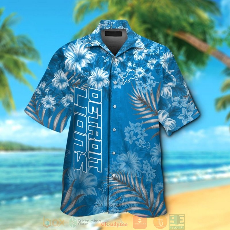 HOT Detroit Lions blue flowers hawaiian shirt and shorts 13 Detroit Lions blue flowers hawaiian shirt and shorts