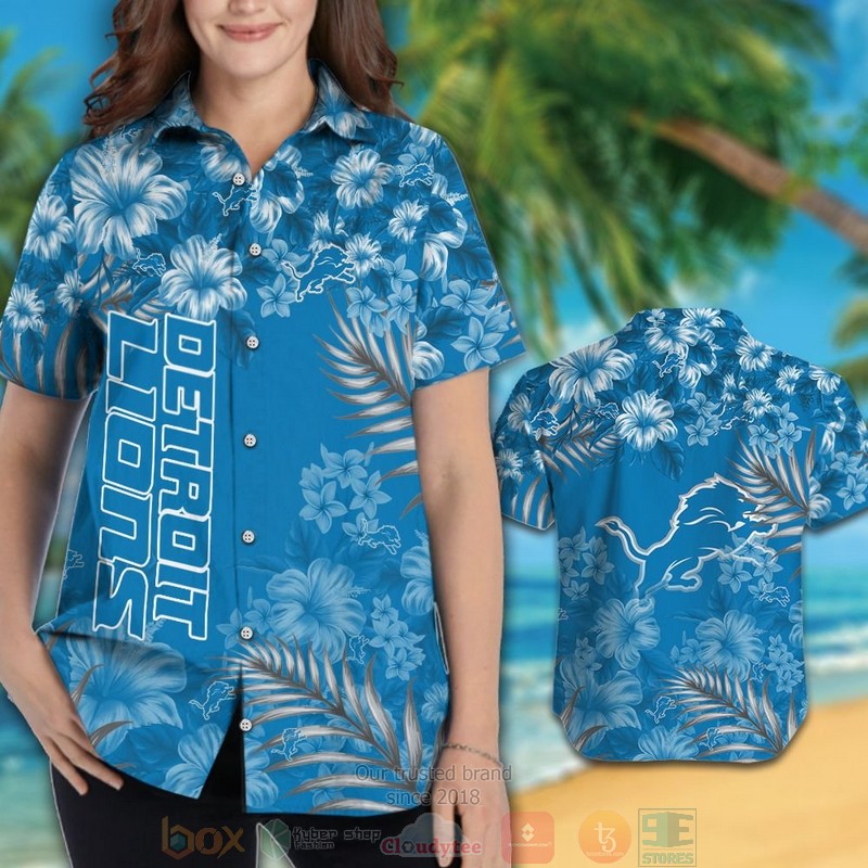 HOT Detroit Lions blue flowers hawaiian shirt and shorts 3 Detroit Lions blue flowers hawaiian shirt and shorts 1 2
