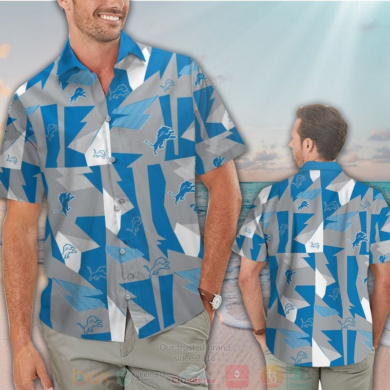HOT Detroit Lions logo hawaiian shirt and shorts 2 Detroit Lions logo hawaiian shirt and shorts 1