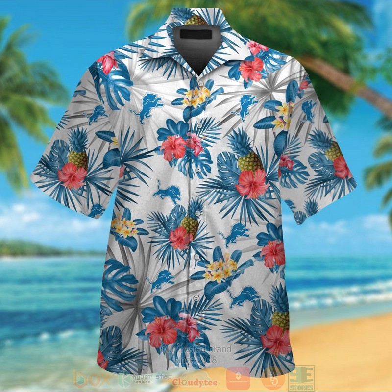 Detroit Lions pineapple Hibiscus hawaiian shirt and shorts