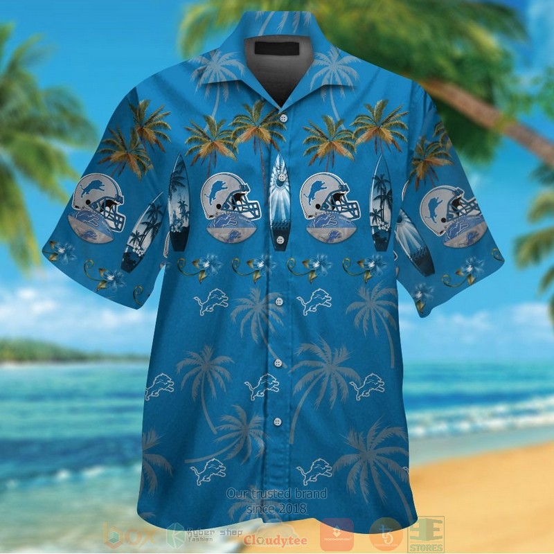 Detroit Lions surfboard hawaiian shirt and shorts