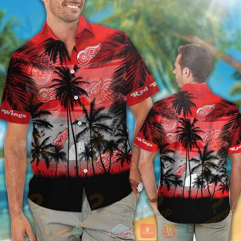 HOT Detroit Red Wings Hawaiian Shirt and shorts 2 Detroit Red Wings Hawaiian Shirt and shorts 1