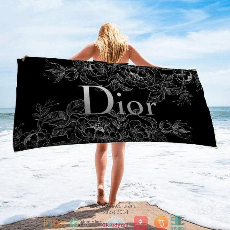 Dior Floral pattern black Beach Towel