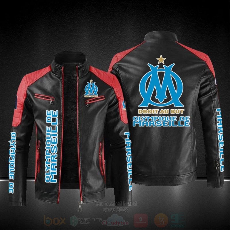 BEST Droit Au But Olympique de Marseille PU Leather Jacket 3 Droit Au But Olympique de Marseille Leather Jacket 1 2