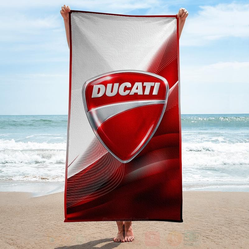 Ducati Red White Microfiber Beach Towel 1