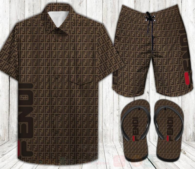 Fendi Brown Hawaiian Shirt Short Flip Flops