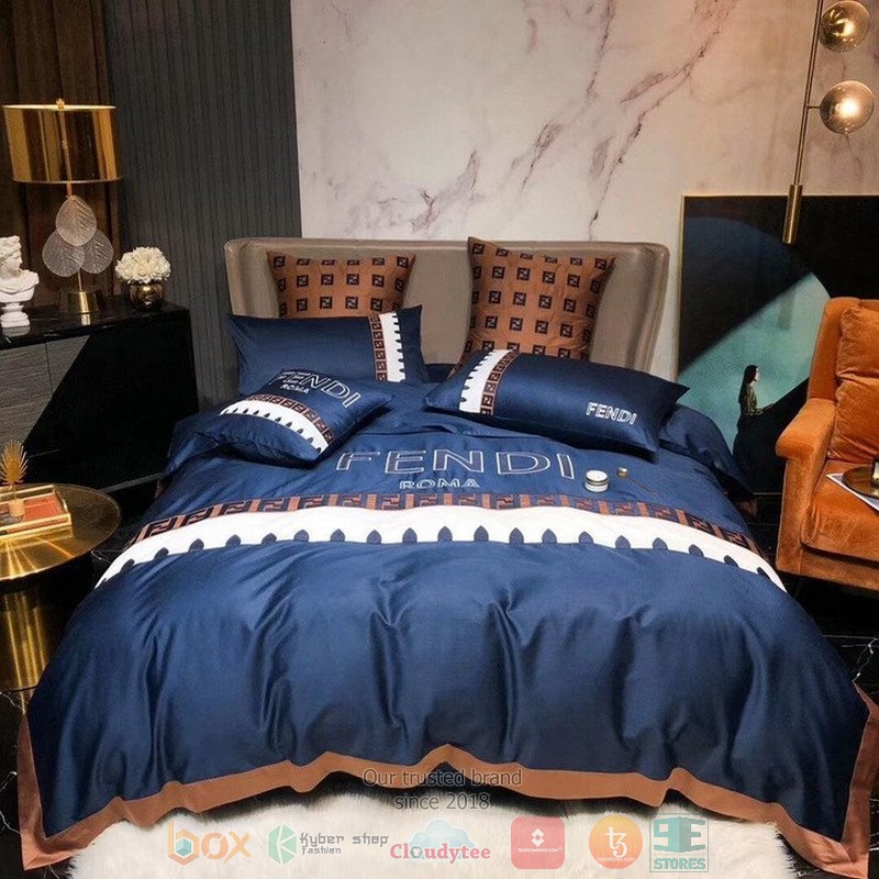 Fendi Roma blue quilt bedding set
