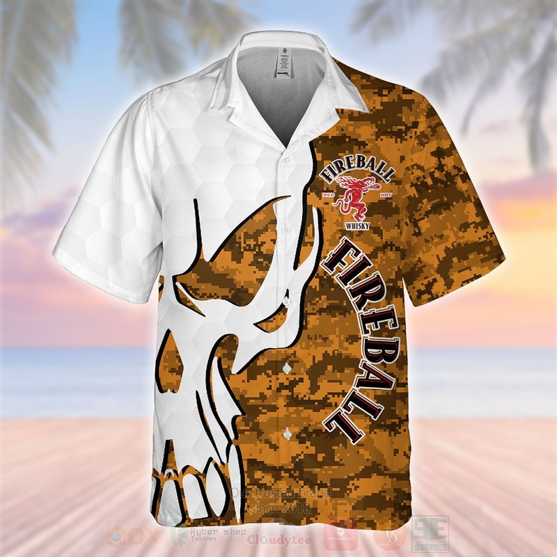 Fireball Cinnamon Whisky Skull Hawaiian Shirt 1