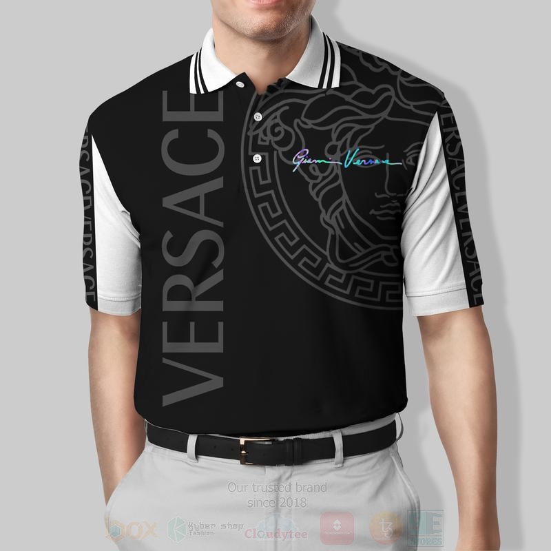 BEST Gianni Versace Medusa Pattern Black All Over Print 3D Polo Shirt 1 Gianni Versace Medusa Pattern Black Polo Shirt