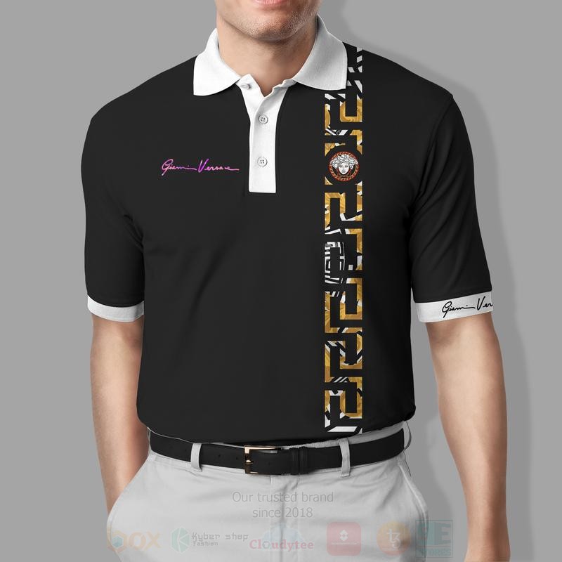 BEST Gianni Versace Medusa Pattern Full Black All Over Print 3D Polo Shirt 4 Gianni Versace Medusa Pattern Full Black Polo Shirt 1 2 3