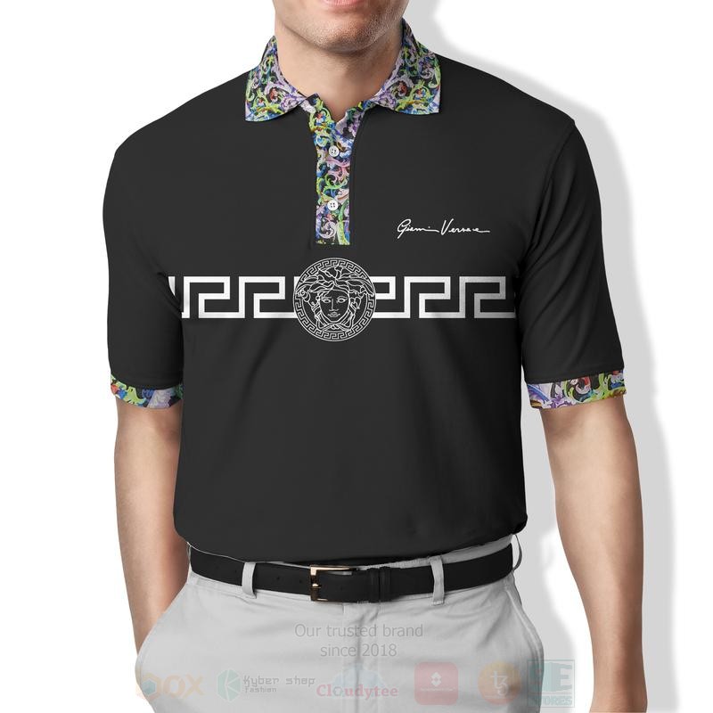 Gianni Versace Medusa Pattern Signature Black Polo Shirt