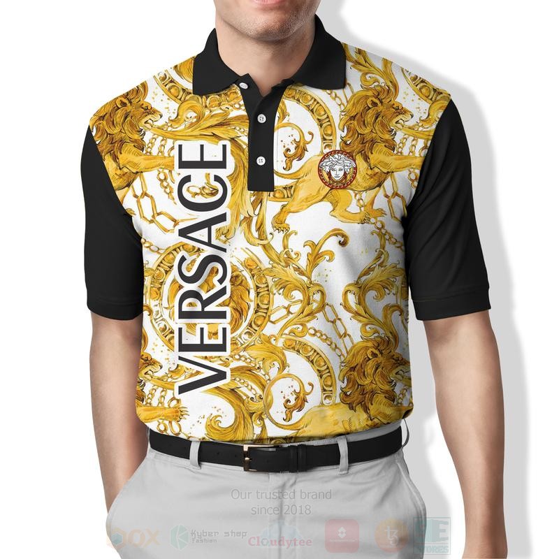 Gianni Versace Medusa Pattern Yellow White Polo Shirt
