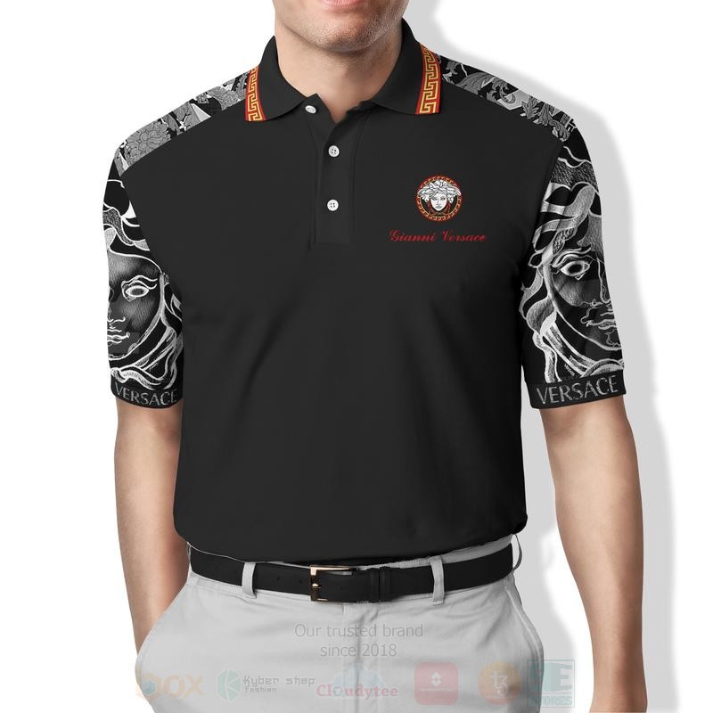 BEST Gianni Versace Medusa Signature Pattern Black-Grey All Over Print 3D Polo Shirt 4 Gianni Versace Medusa Signature Pattern Black Grey Polo Shirt 1 2 3
